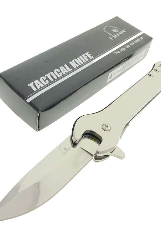 Falcon spring assisted tactical pocket knife open with box and chrome finish Chrome multi-tool wrench pocket knife for EDC.