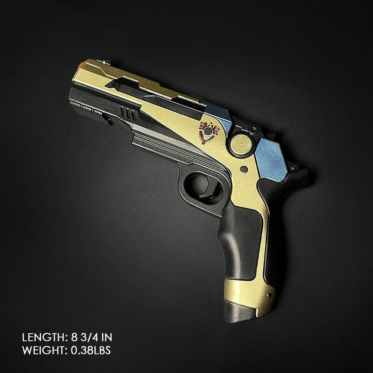 Otaku Gear cosplay foam pistol gun with black and gold design and detailed accents