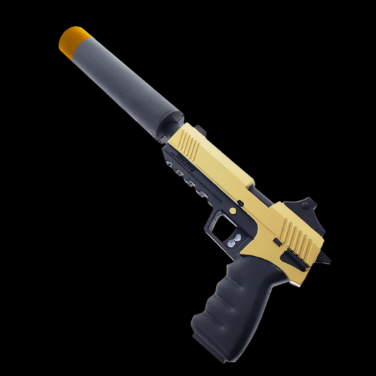 Guild Arms Cosplay Foam Silenced Pistol with Suppressor in Gold and Black for costume play
