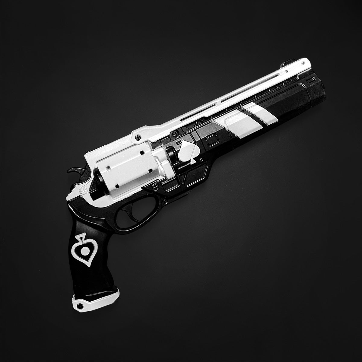 Guild Arms Cosplay White Foam Gun featuring a sleek black and white design for costume accessories