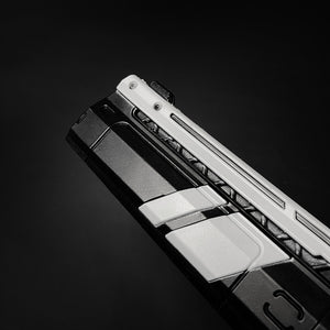 Guild Arms Cosplay White Foam Gun with sleek black and white design for costume enthusiasts