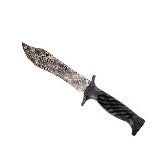 Guild Arms survival knife with damascus pattern fixed blade hunting knife and black textured grip