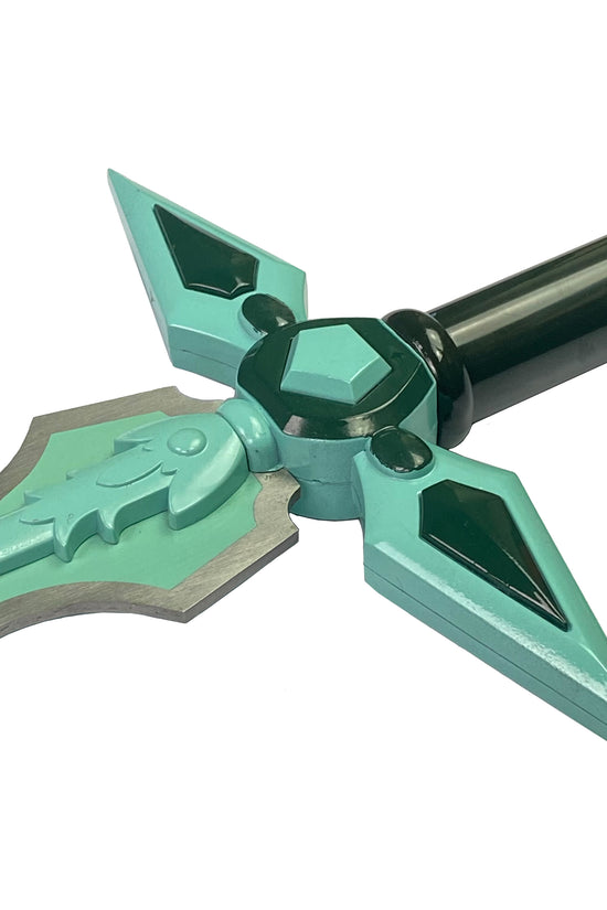 Dark Repulser Wood Anime Sword for Cosplay featuring a detailed turquoise and black design
