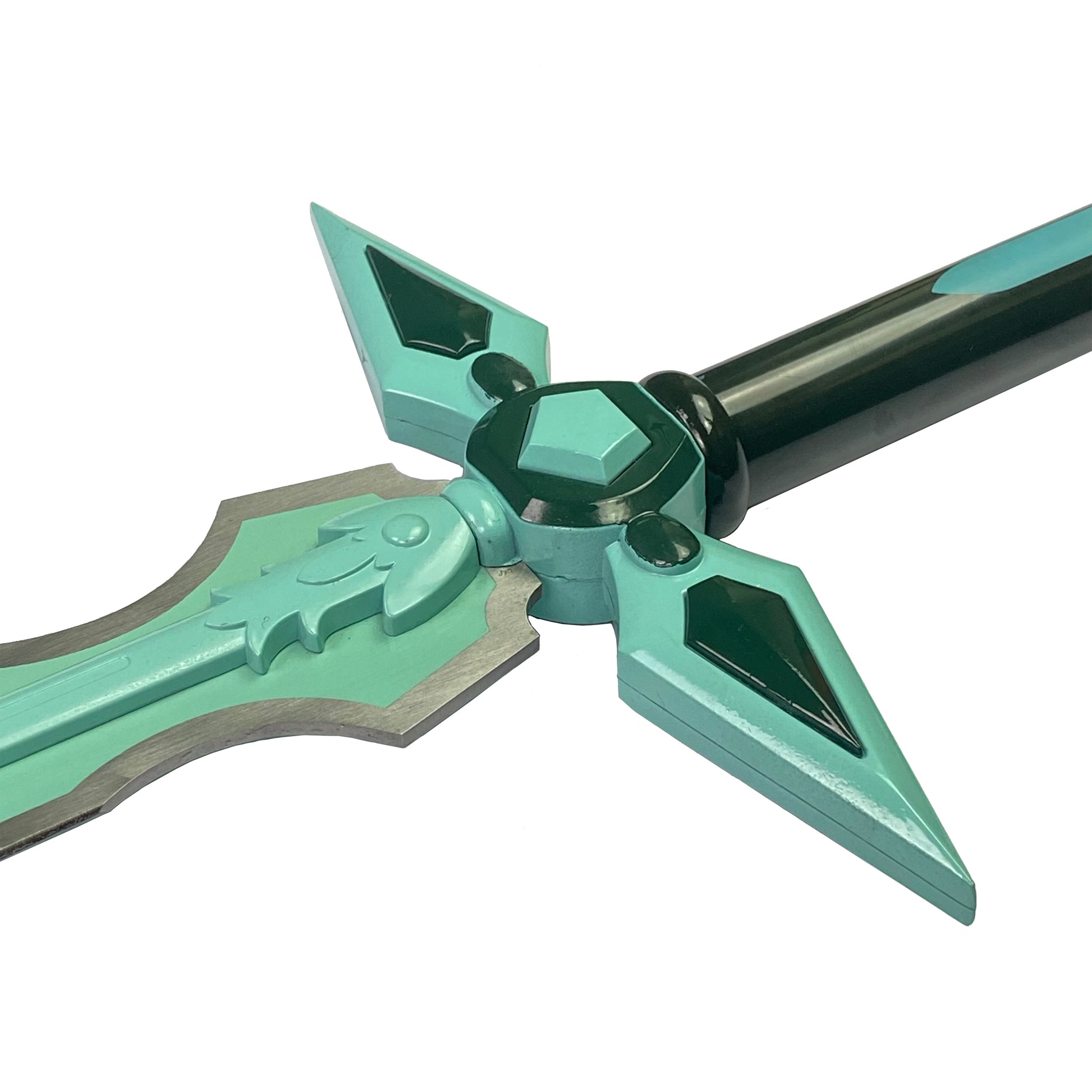 Dark Repulser Wood Anime Sword for Cosplay featuring a detailed turquoise and black design