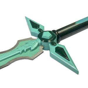 Dark Repulser Wood Anime Sword for Cosplay featuring a detailed turquoise and black design