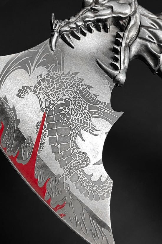 Decorative Fire Dragon Axe with Stand featuring intricate dragon design and detailed craftsmanship