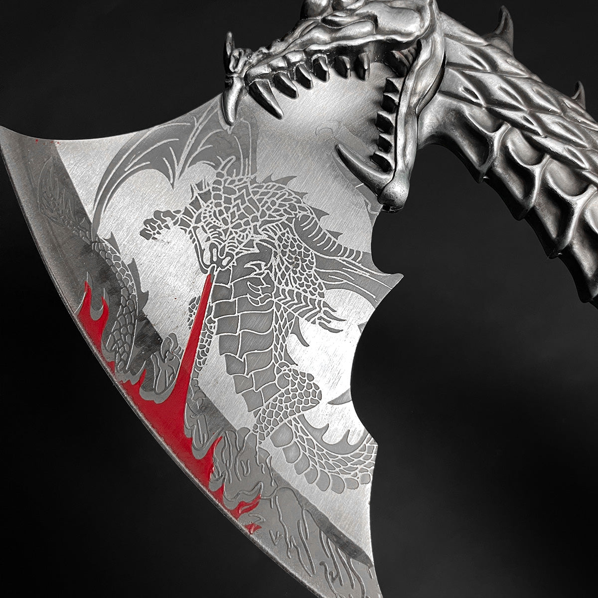 Decorative Fire Dragon Axe with Stand featuring intricate dragon design and detailed craftsmanship