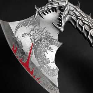 Decorative Fire Dragon Axe with Stand featuring intricate dragon design and detailed craftsmanship
