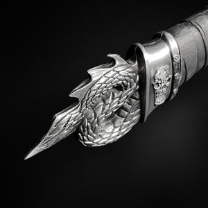 Guild Arms decorative Fire Dragon Axe with Stand featuring intricate dragon design and metal details