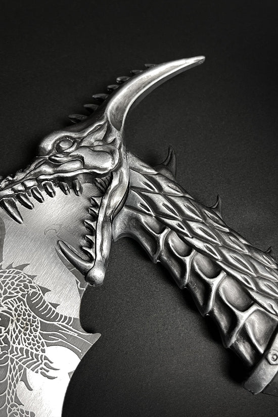 Decorative Fire Dragon Axe with Stand featuring a detailed dragon handle and intricate blade design