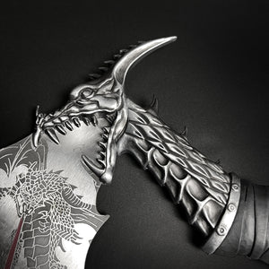 Decorative Fire Dragon Axe with Stand featuring a detailed dragon handle and intricate blade design