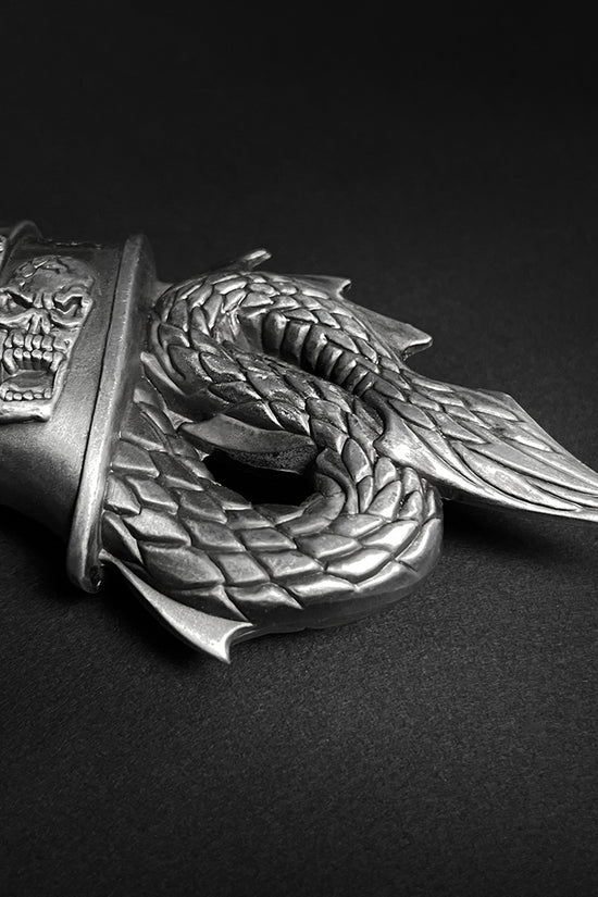 Decorative Fire Dragon Axe with Stand featuring intricate dragon design and skull details