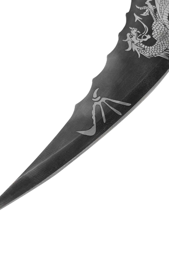 Dragon Fantasy Dagger with Stand featuring an intricately designed metallic blade