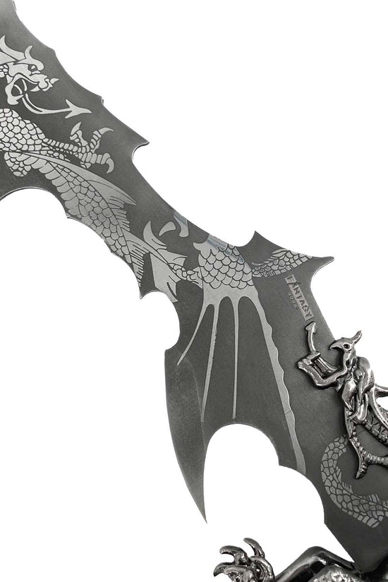 Guild Arms Dragon Fantasy Dagger with Stand featuring intricate dragon design on blade
