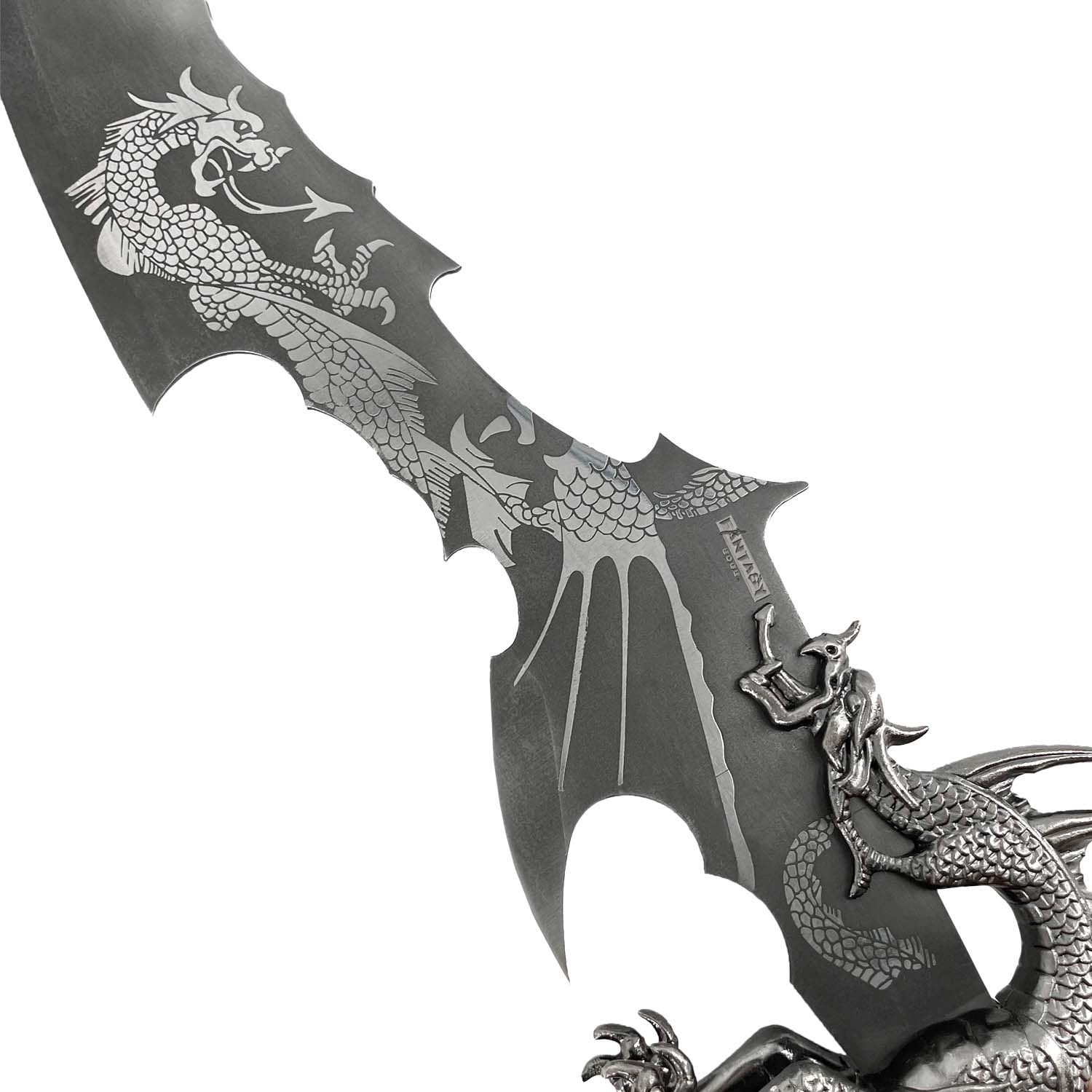 Guild Arms Dragon Fantasy Dagger with Stand featuring intricate dragon design on blade