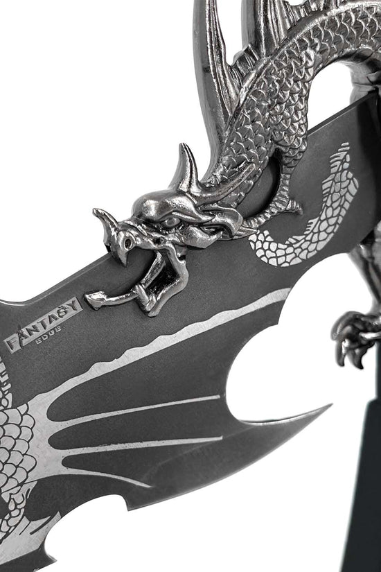 Guild Arms Dragon Fantasy Dagger with Stand featuring a detailed dragon design on the blade