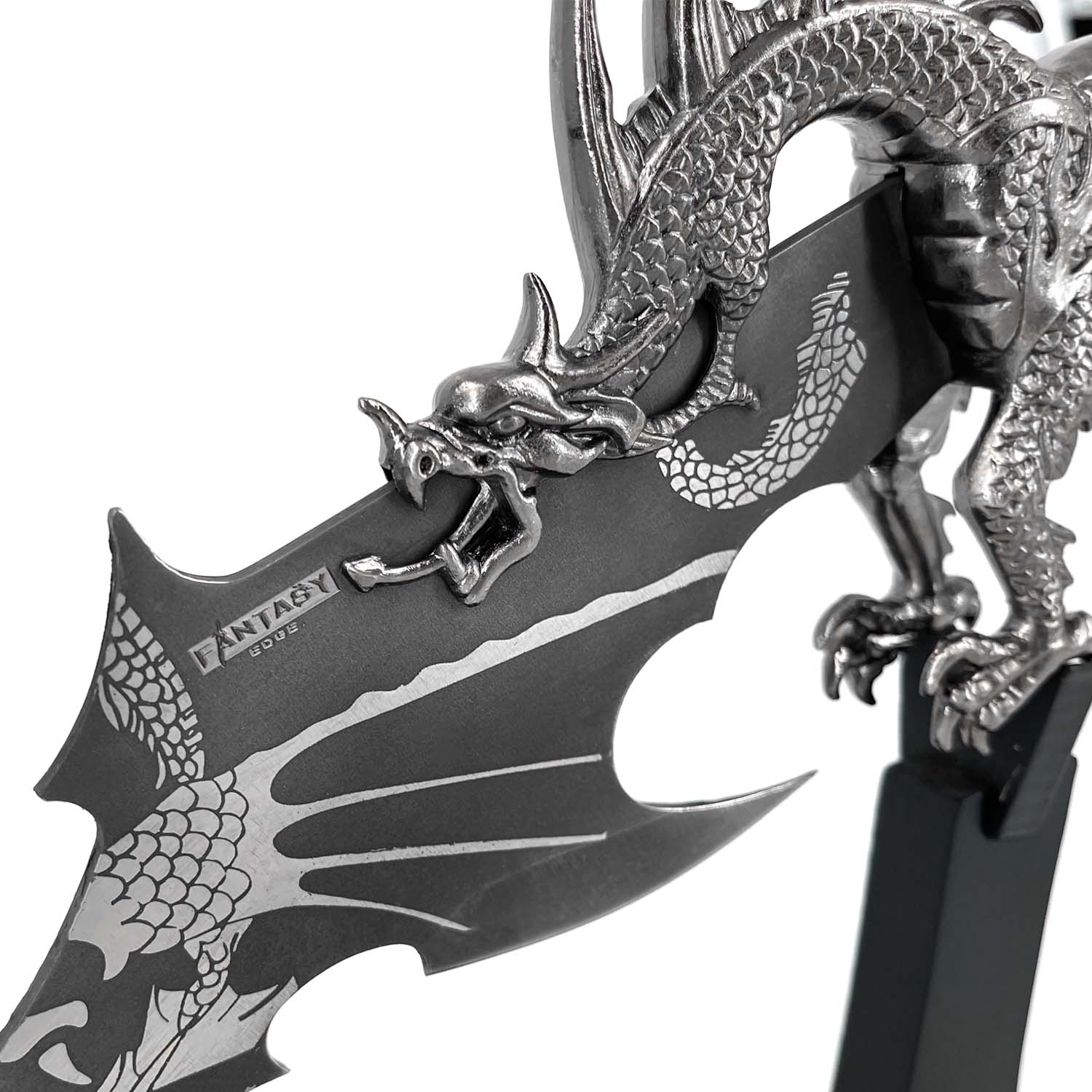 Guild Arms Dragon Fantasy Dagger with Stand featuring a detailed dragon design on the blade