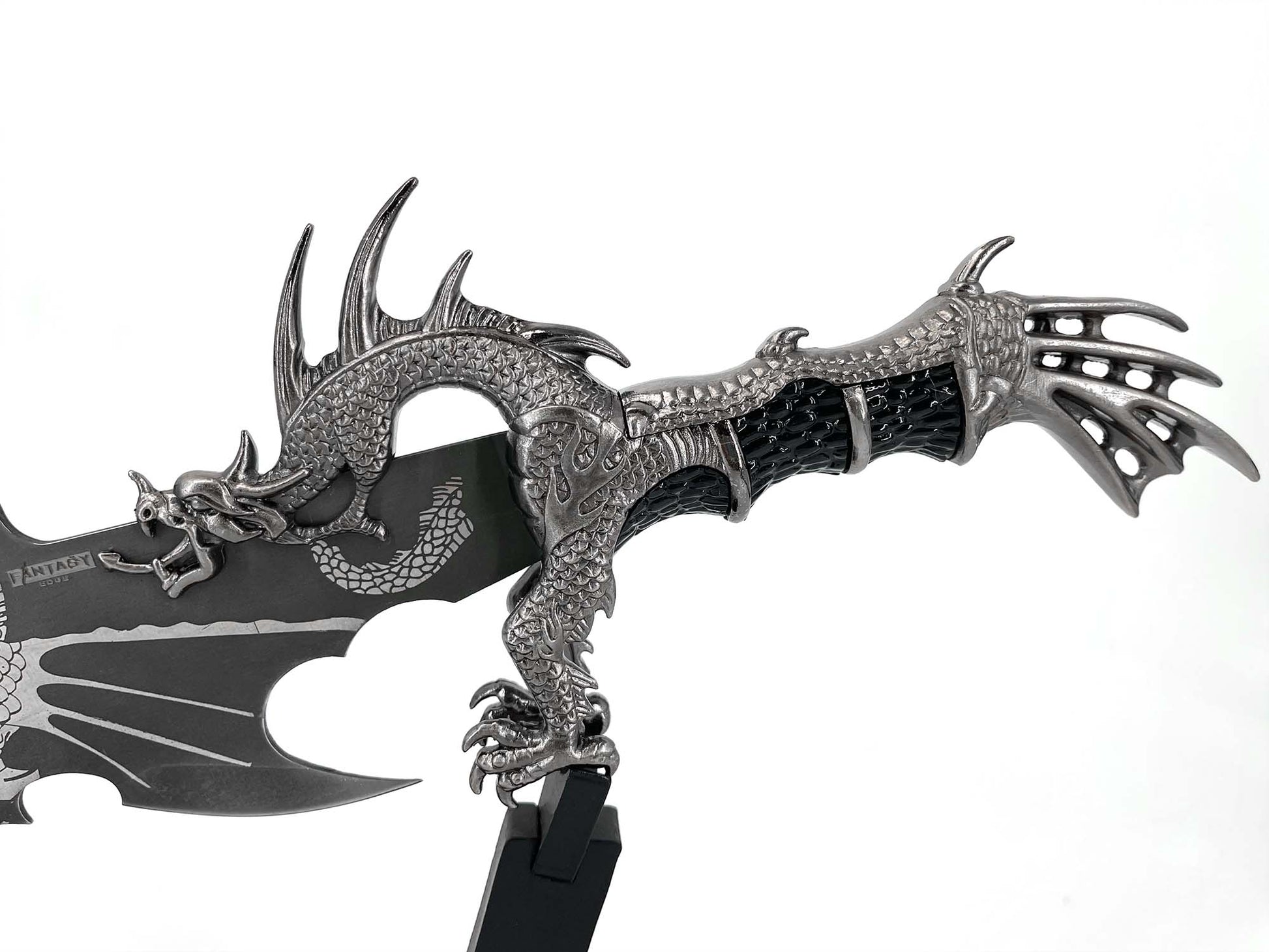 Guild Arms Dragon Fantasy Dagger with Stand featuring intricate dragon design on the hilt