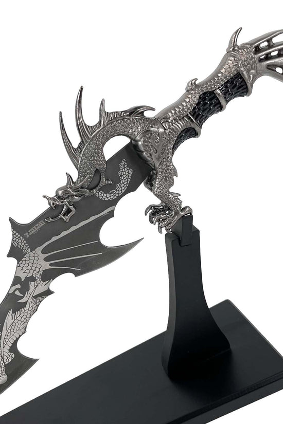 Guild Arms Dragon Fantasy Dagger with Stand featuring an intricate dragon design and decorative hilt