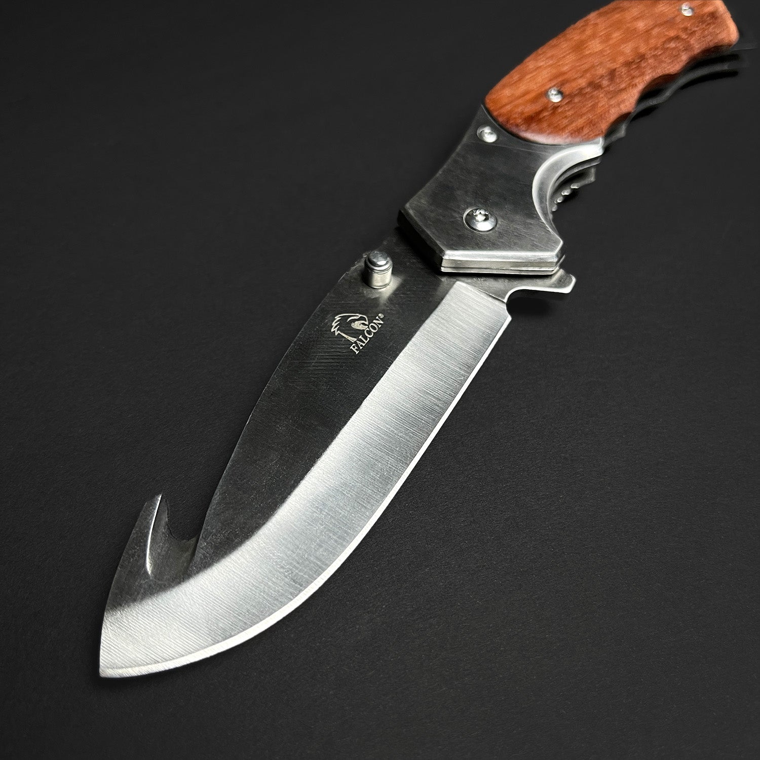 EDC Falcon Wooden Handle Pocket Knives with a curved stainless steel blade for everyday carry