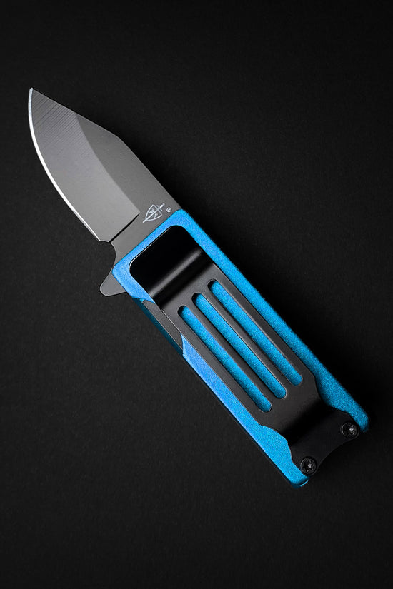 Guild Arms lighter holder case EDC pocket knife with blue and black handle and stainless steel blade