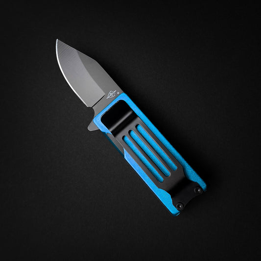 Guild Arms lighter holder case EDC pocket knife with blue and black handle and stainless steel blade