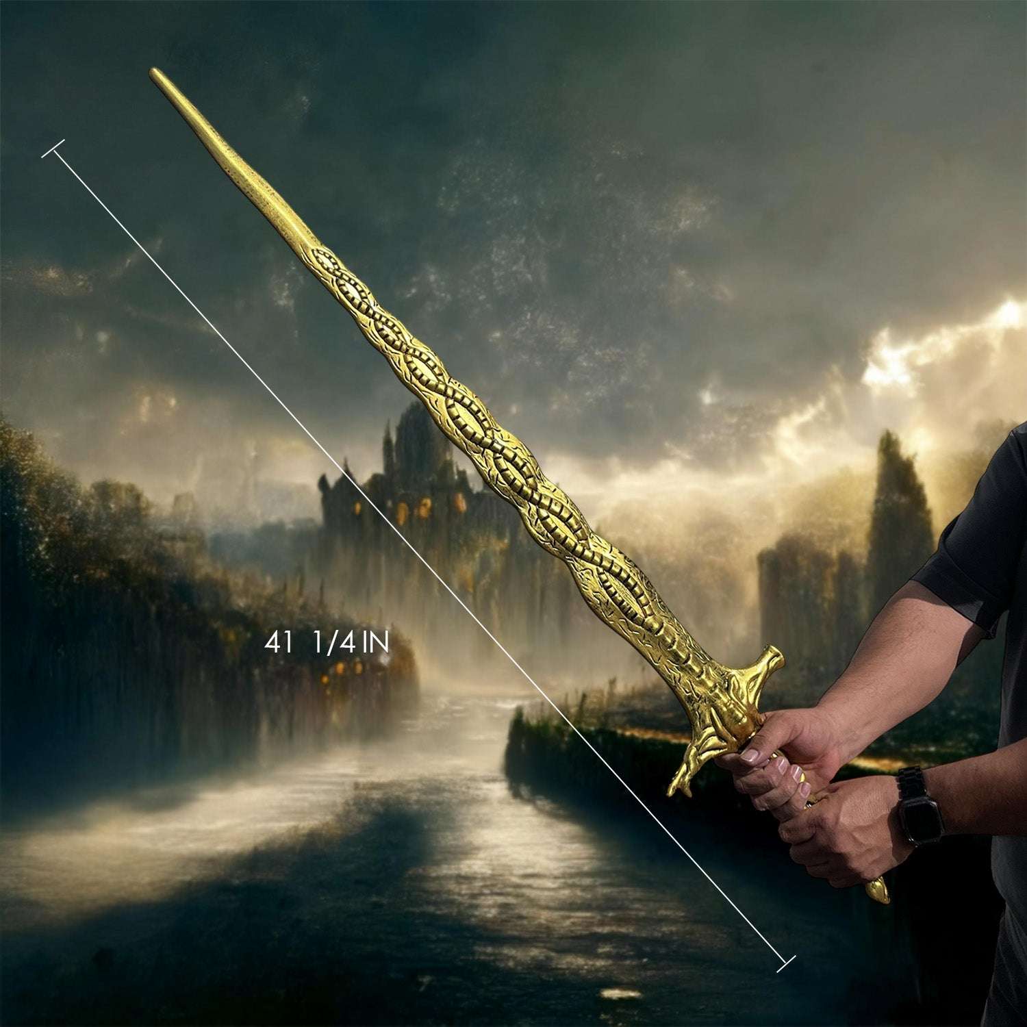 Elden Sacred Relic Foam Sword for Cosplay featuring intricate gold detailing and a length of 41 1/4 in
