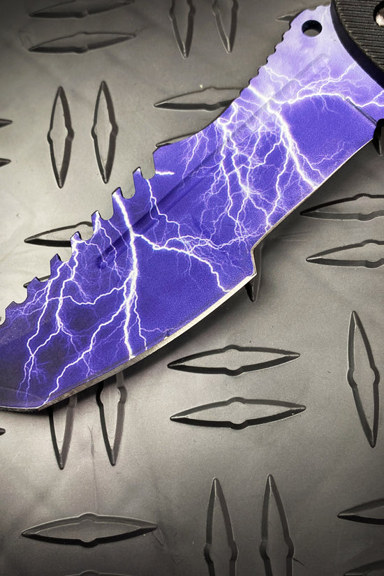 Falcon 3 PCS Blue Thunder Set Tactical Fixed Blade Knives with Lightning Design for Outdoor Use