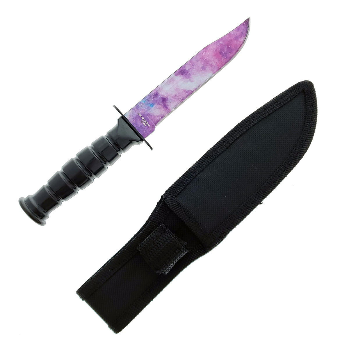 Falcon 3 PCS Pink Galaxy Set. Tactical Knives & Karambit with a vibrant purple galaxy blade and black handle