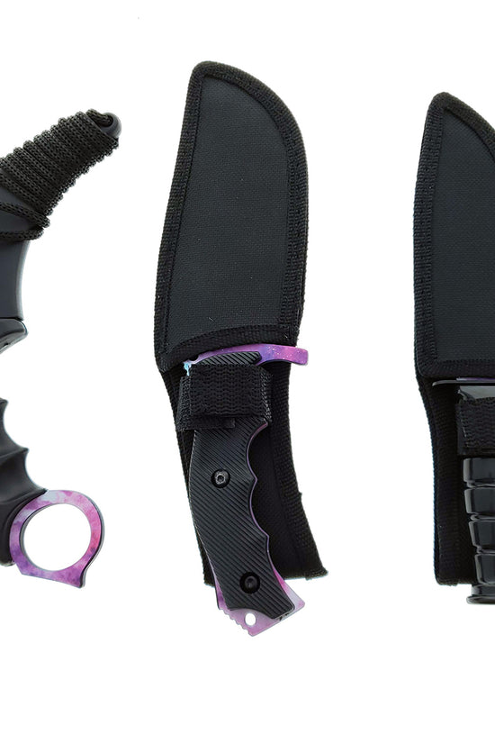 Falcon 3 PCS Pink Galaxy Set. Tactical Knives & Karambit with Sheaths for Self-Defense and Outdoor Use