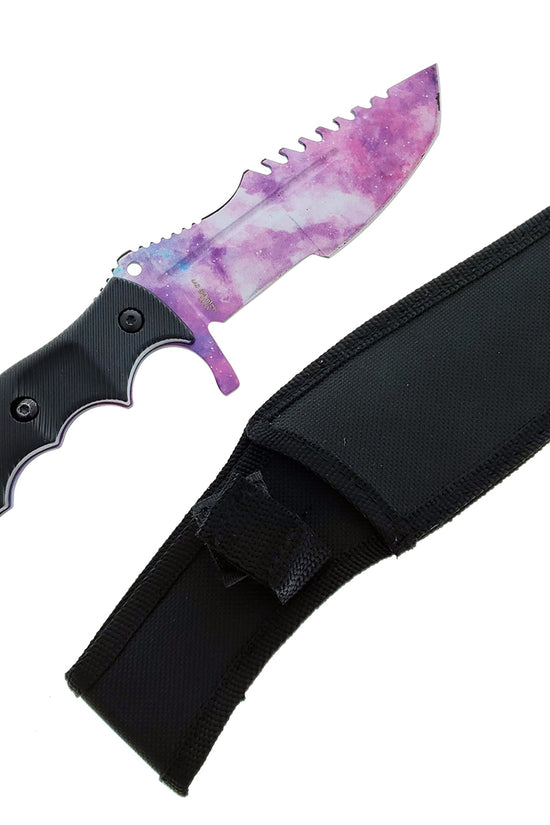 Falcon 3 PCS Pink Galaxy Set. Tactical Knives & Karambit featuring a sharp purple blade and protective sheath