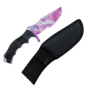 Falcon 3 PCS Pink Galaxy Set. Tactical Knives & Karambit featuring a sharp purple blade and protective sheath