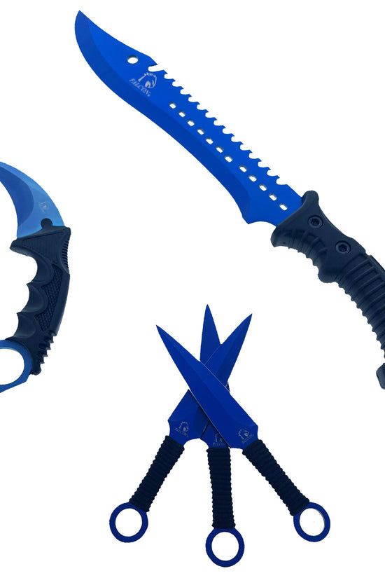 Falcon 5 Pieces Blue Set Hunting Knives Se with durable handles and versatile blade designs for outdoor enthusiasts