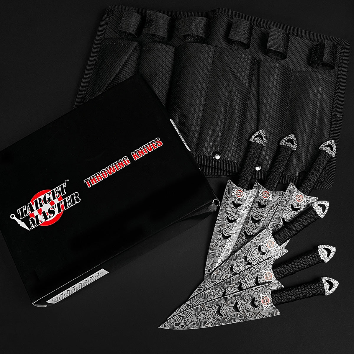 Falcon 6 PC 5 7/8" Damascus Pattern Throwing Knife Set with Sheath for Precision Throwing