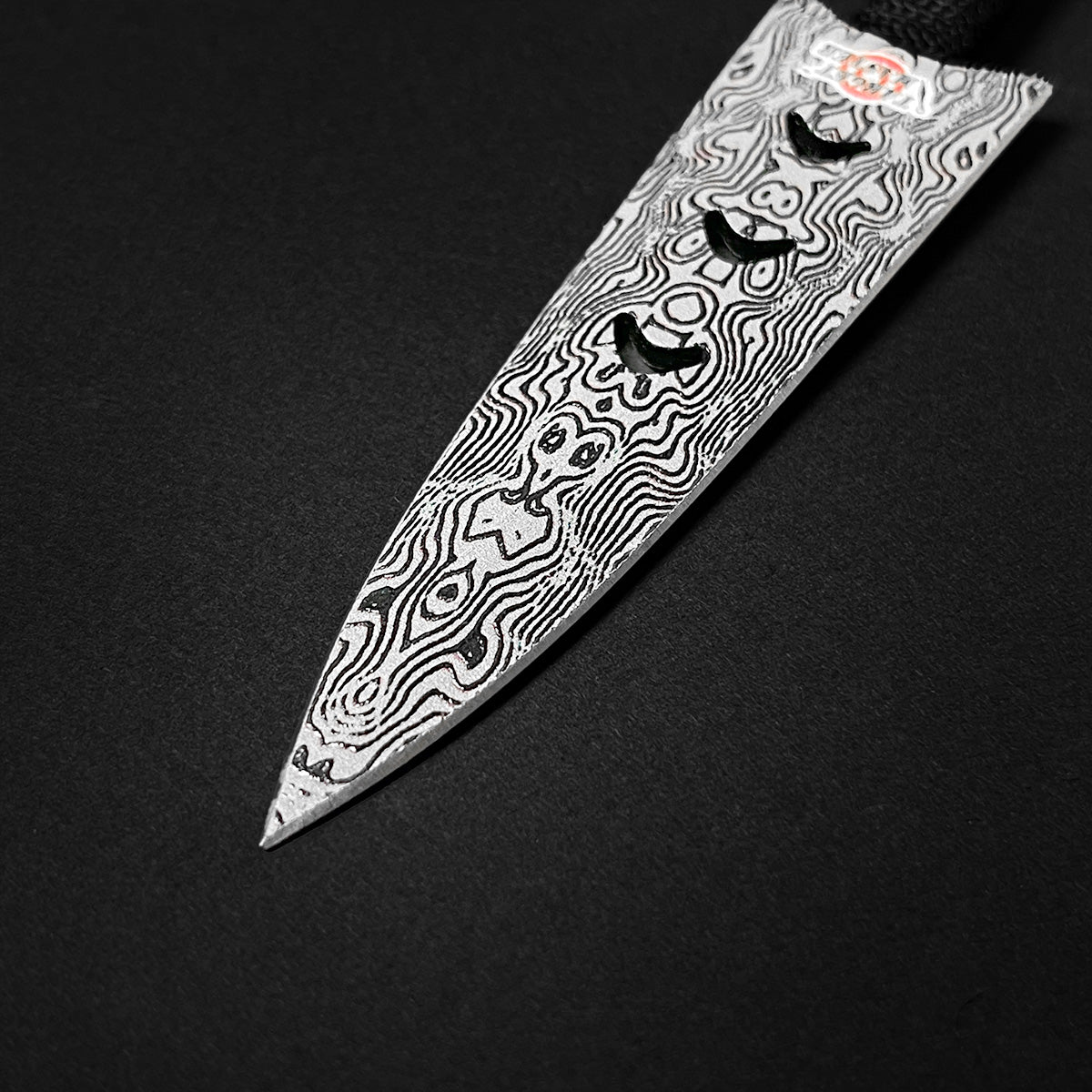 Falcon 6 PC 5 7/8" Damascus Pattern Throwing Knife Set with intricate blade design and durable construction
