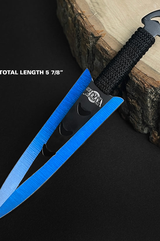 Falcon 6 PC Blue Throwing Knives Set featuring a 5 7/8 inch total length and durable handle design.