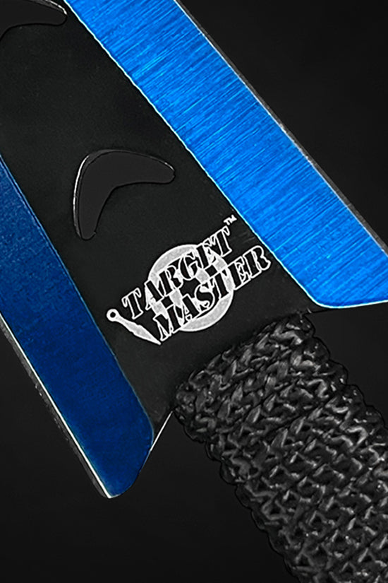 Close-up of Target Master Falcon 6 PC Blue Throwing Knives Set showing blade and handle design