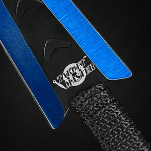 Close-up of Target Master Falcon 6 PC Blue Throwing Knives Set showing blade and handle design