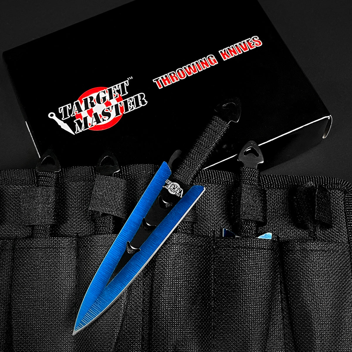 Target Master Falcon 6 PC Blue Throwing Knives Set with a durable carrying case for precision throwing
