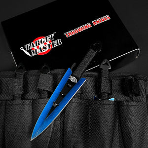 Target Master Falcon 6 PC Blue Throwing Knives Set with a durable carrying case for precision throwing