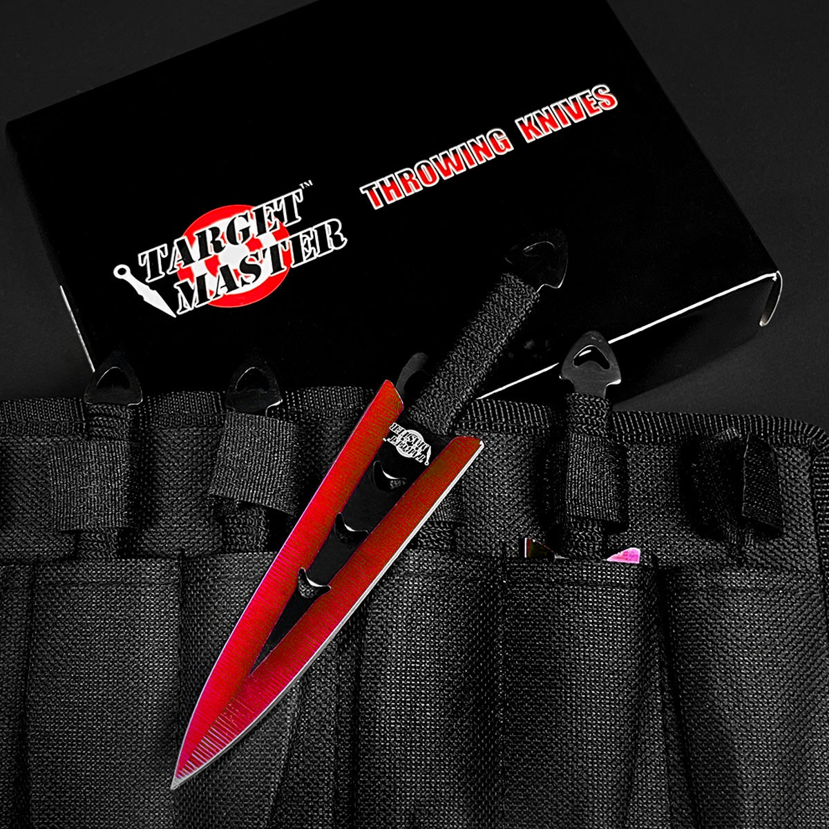 Falcon 6 PCS Red Throwing Knives Set with a sleek design and durable carrying case from Target Master