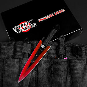 Falcon 6 PCS Red Throwing Knives Set with a sleek design and durable carrying case from Target Master