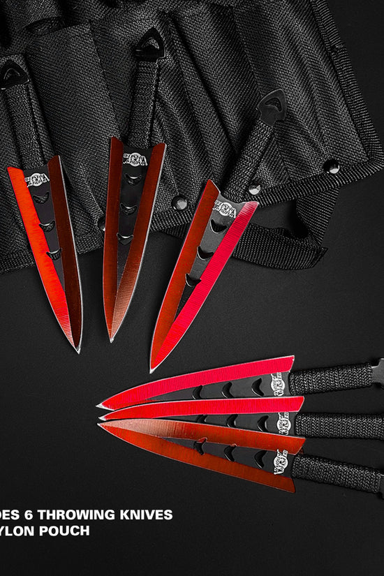 Falcon 6 PCS Red Throwing Knives Set with Durable Nylon Pouch for Safe Storage and Transport