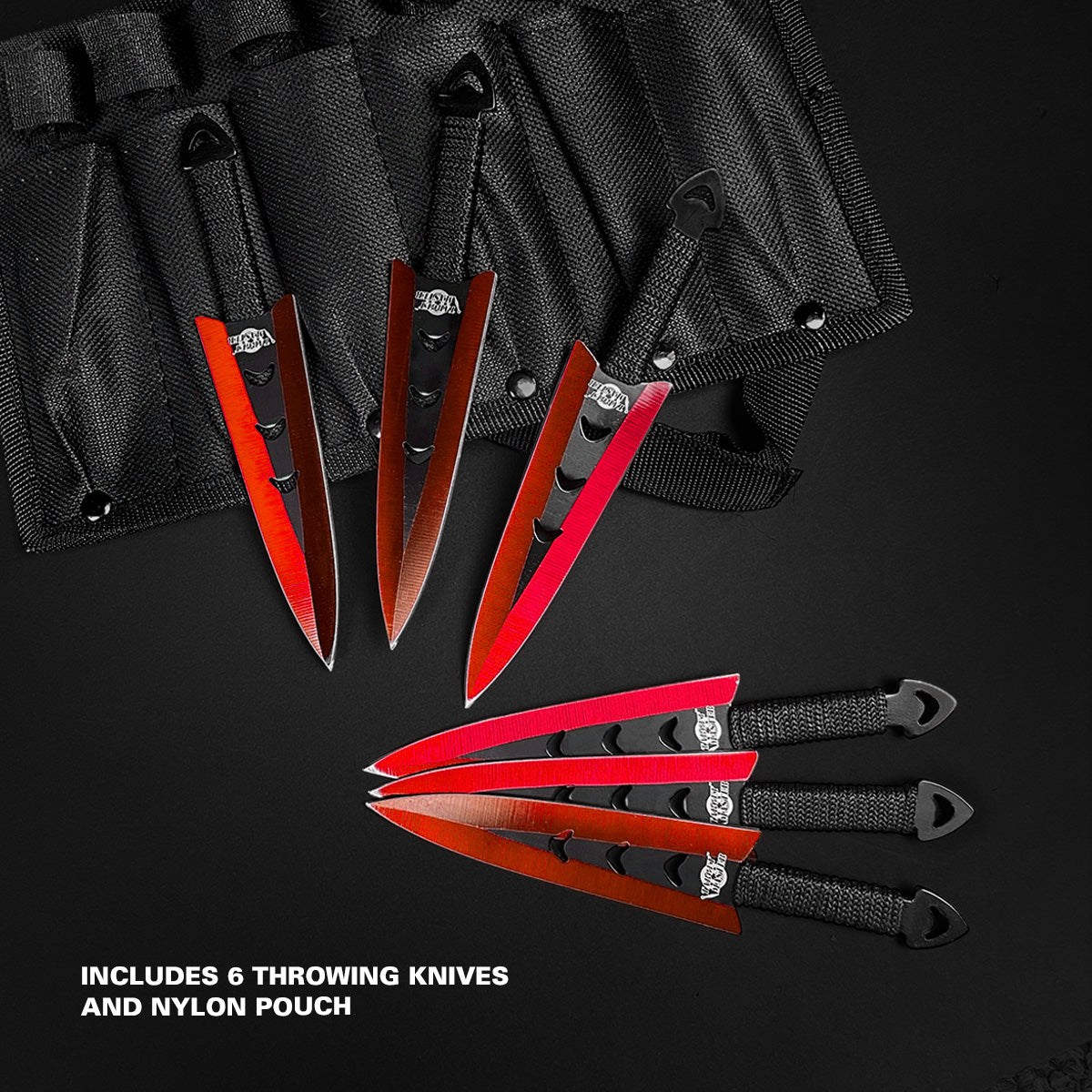 Falcon 6 PCS Red Throwing Knives Set with Durable Nylon Pouch for Safe Storage and Transport