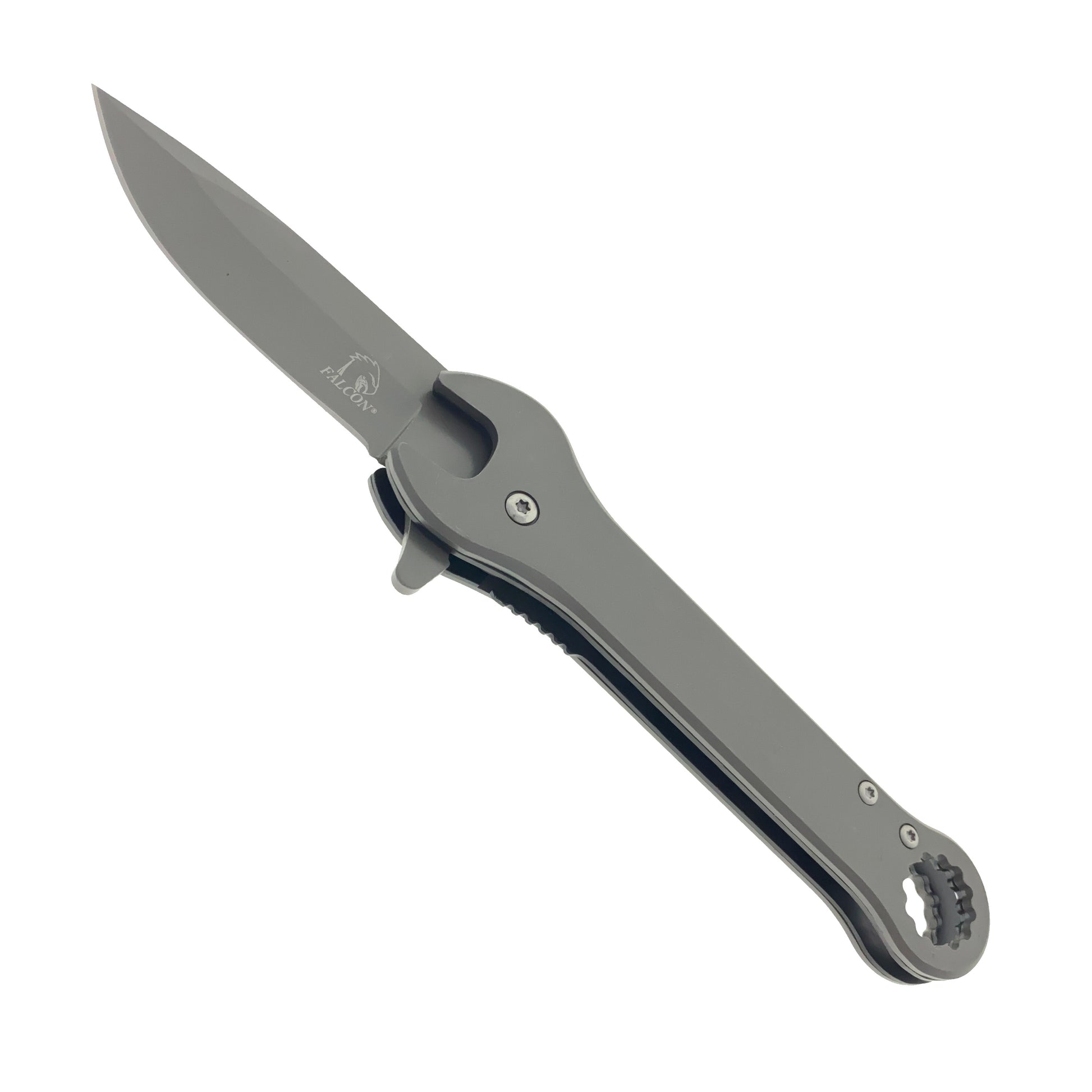 Falcon 7.75" Gray Spring Assisted Knife with Wrench Function for Versatile Utility Tasks