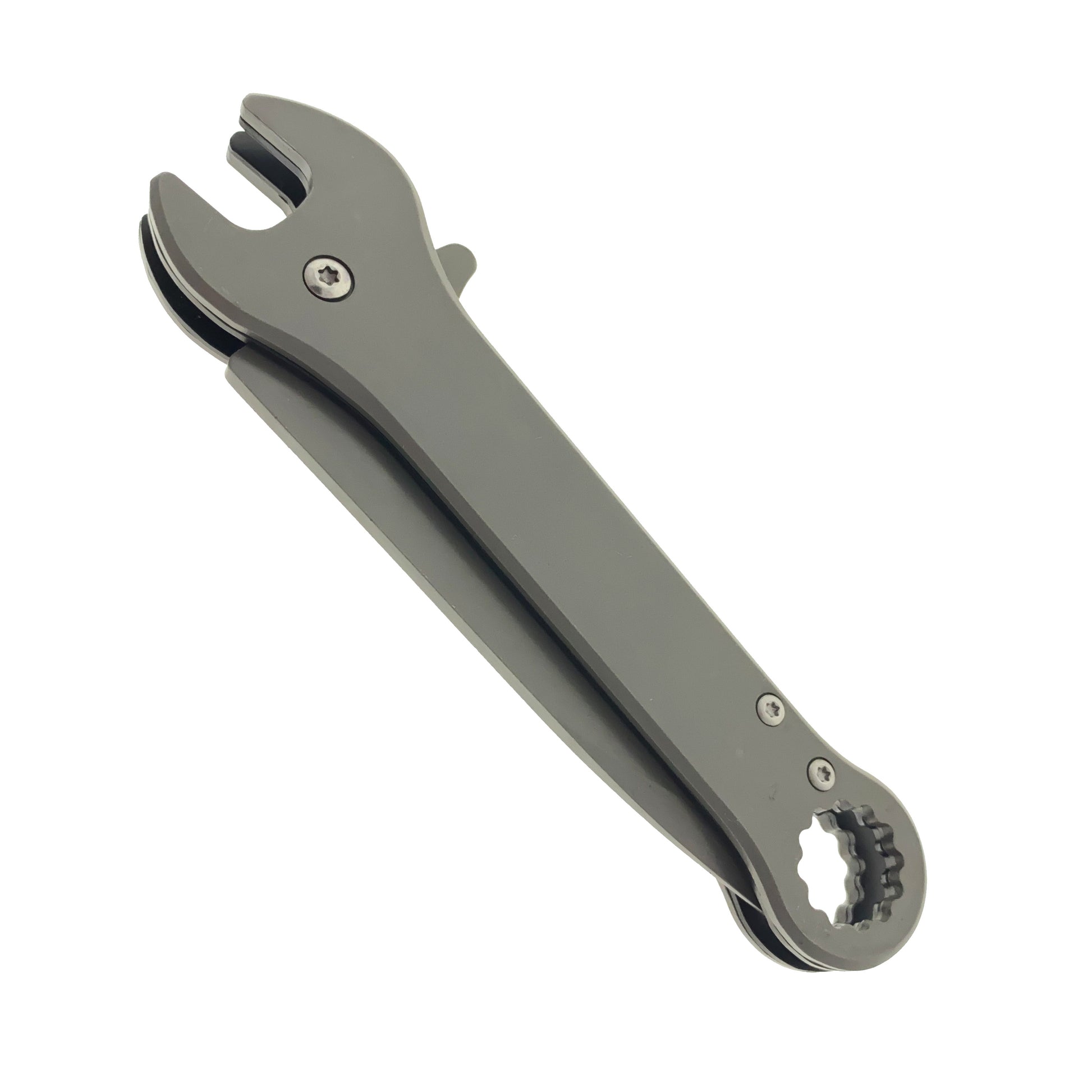 Falcon 7.75" Gray Spring Assisted Knife with Wrench Function featuring a sleek design and durable construction