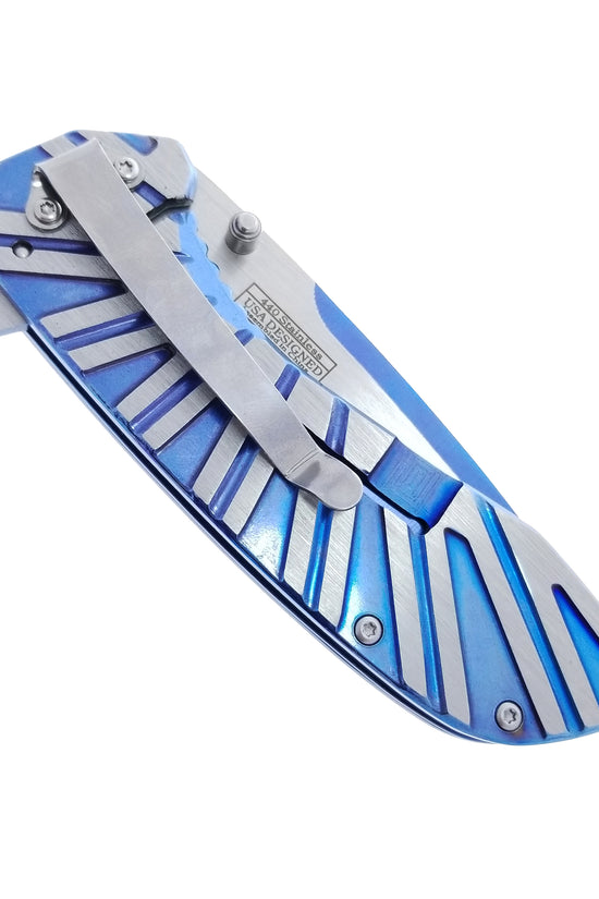 Falcon Blue Spring Assisted Pocket Knife with a sleek design and durable stainless steel blade