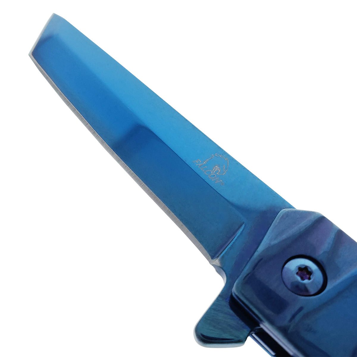 Falcon Blue Tanto Blade Spring Assisted Pocket Knife with sleek design and sharp edge