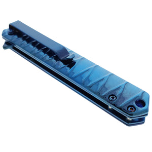 Falcon Blue Tanto Blade Spring Assisted Pocket Knife with textured handle and pocket clip