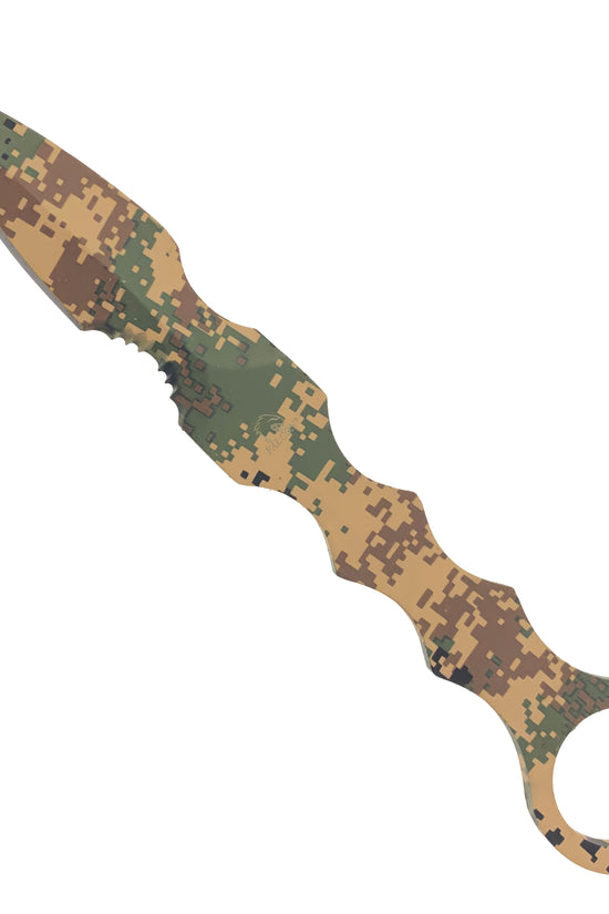 Falcon Brown Camouflage Tactical Knife with a unique design ideal for outdoor and survival use